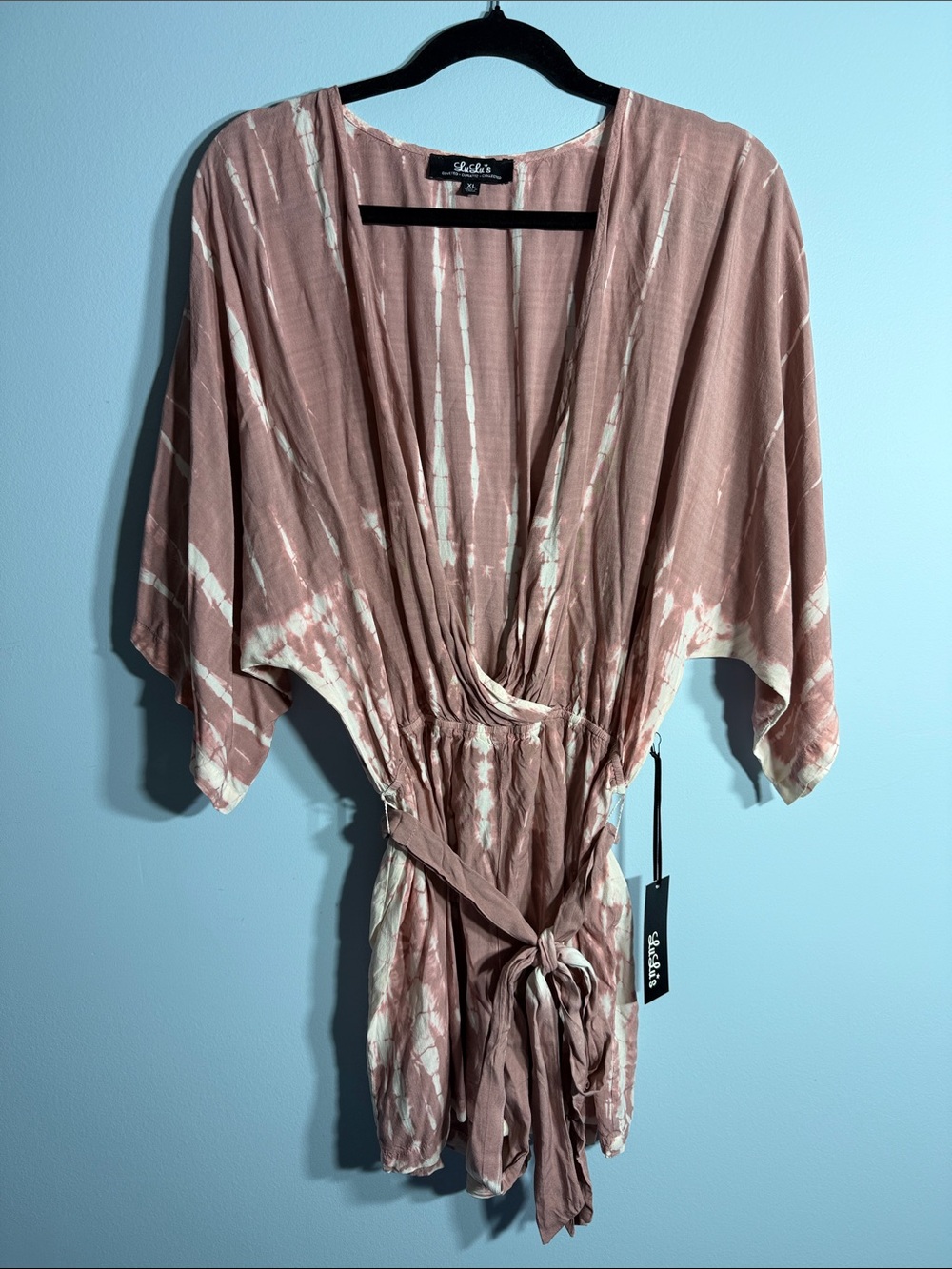 Lulus Walking on Air Mauve Pink Tie-Dye Belted Romper Size XL – NWT - Picture 4 of 11